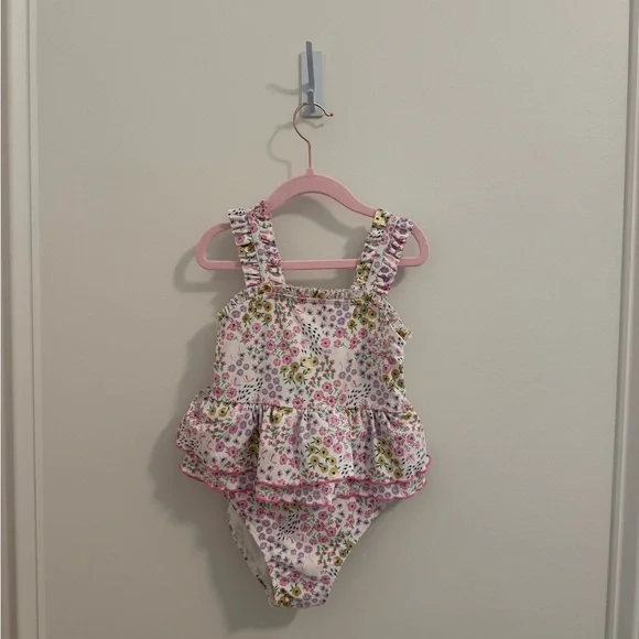 5T Catherine Malandrino Pink Floral Girls One-Piece Swimsuit - Picture 1 of 4